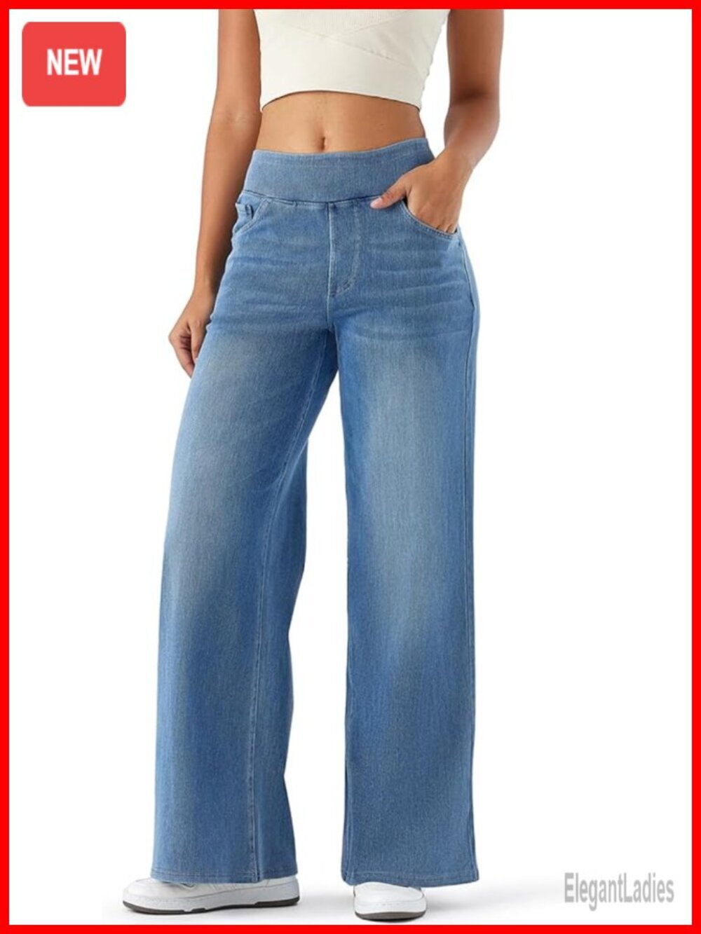 High Rise Wide Leg Jeggings Stretch Pull On Jeans Style 5 Pockets